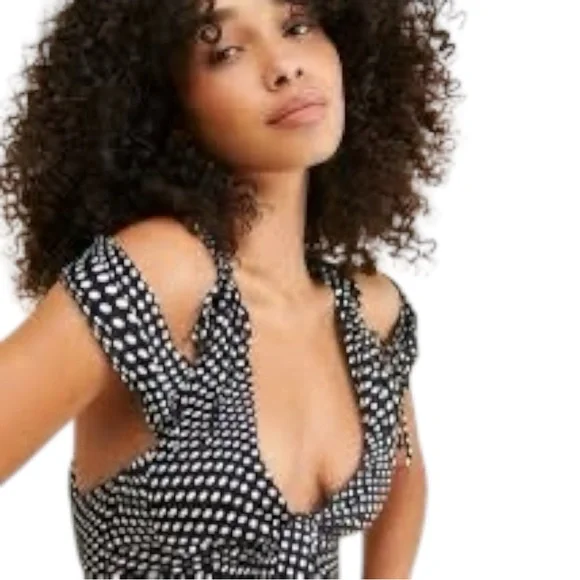 For Love & Lemons Beth Polka Dot Midi Dress | Ruched Slit | Size S | NWT - Picture 2 of 5